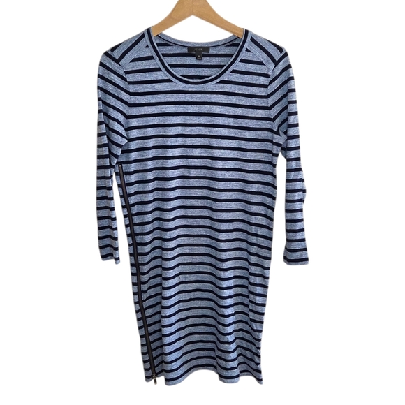 J. Crew | Blue Striped T-Shirt Dress with Side Zippers Size XS - Picture 1 of 5